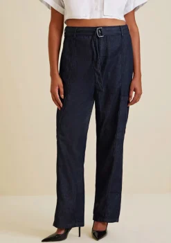 Calça Morena Rosa Reta Cós Alto Com Cinto Jeans
