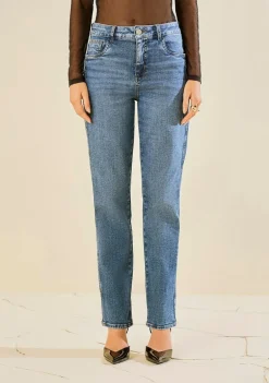 Calça Morena Rosa Reta Média Azul