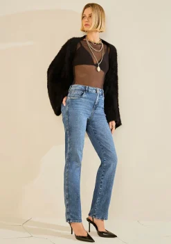 Calça Morena Rosa Reta Média Azul