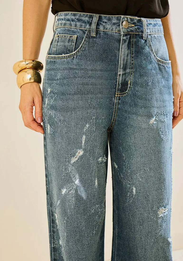 Calça Morena Rosa Wide Alta Azul