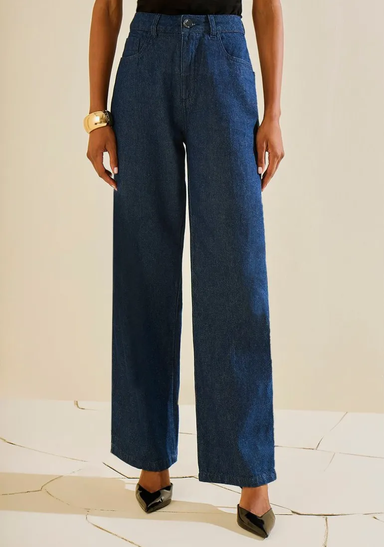 Calça Morena Rosa Wide Alta Azul