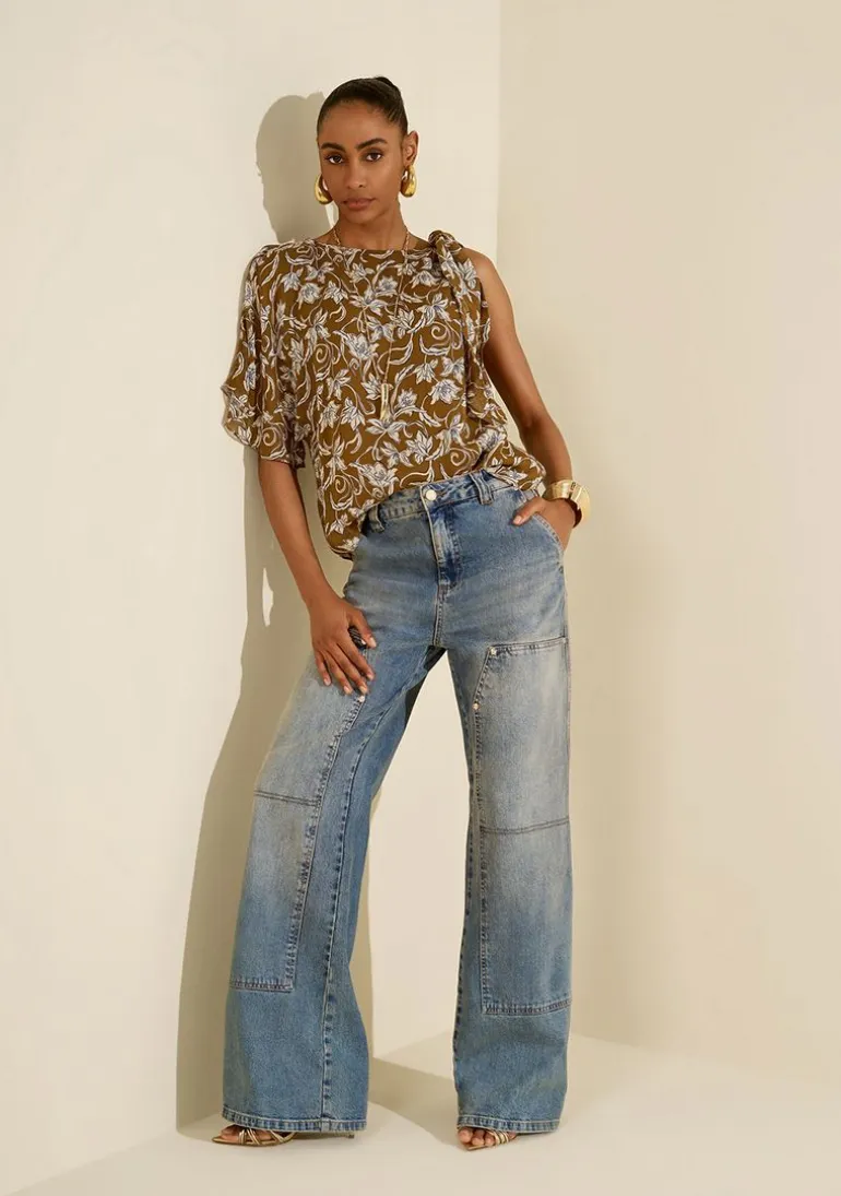 Calça Morena Rosa Wide Alta Azul
