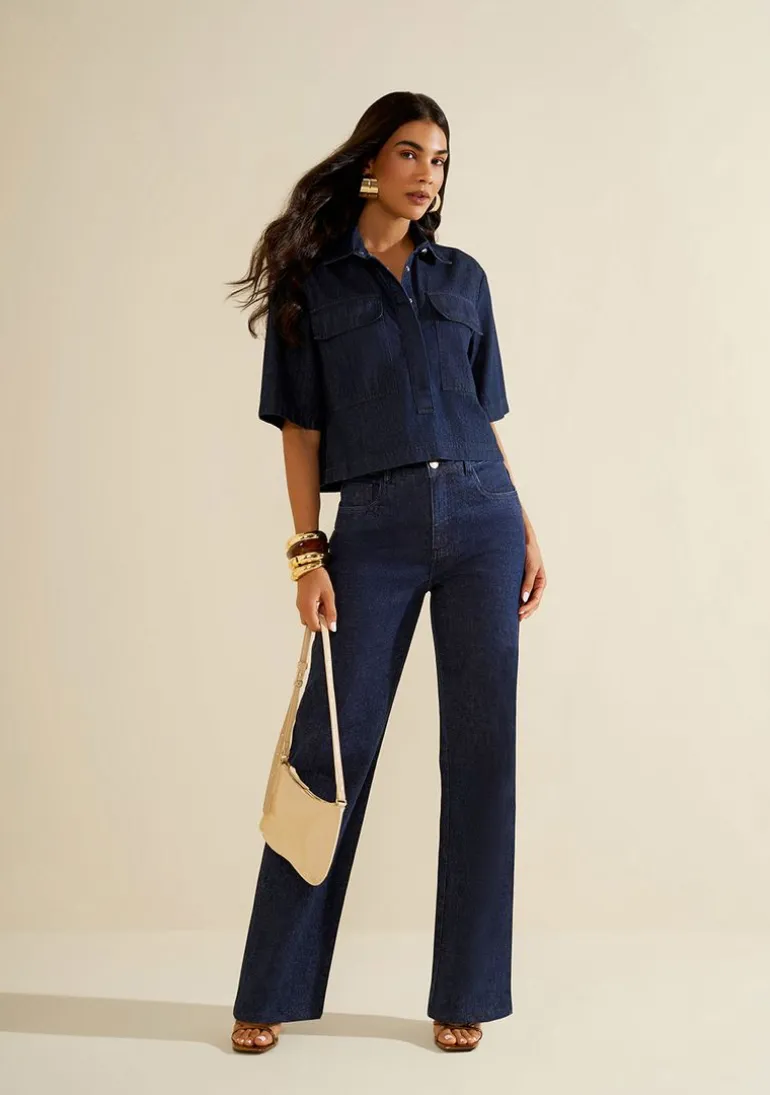 Calça Morena Rosa Wide Alta Azul
