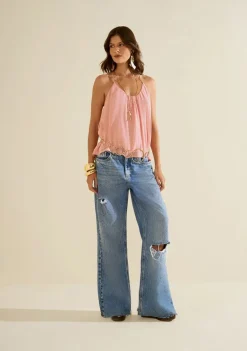 Calça Morena Rosa Wide Alta Azul