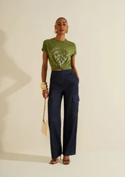 Calça Morena Rosa Wide Alta Azul