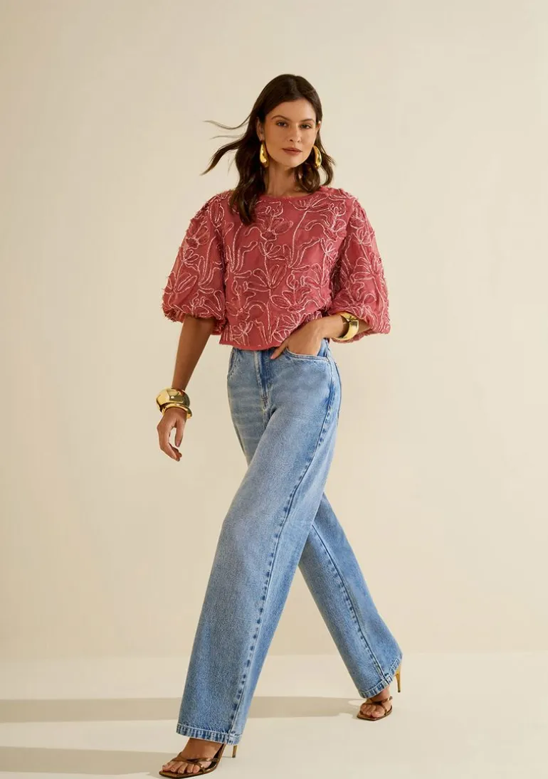 Calça Morena Rosa Wide Alta Azul