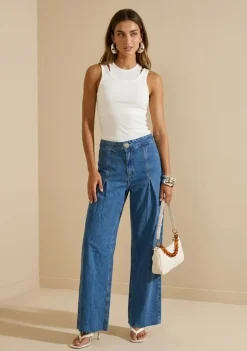 Calça Pantalona Alta Azul