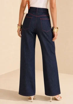 Calça Reta Alta Azul
