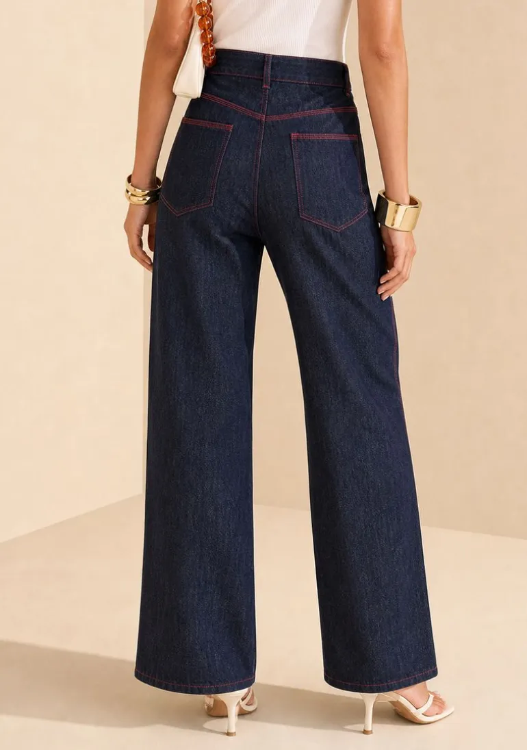 Calça Reta Alta Azul