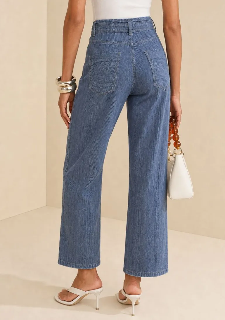 Calça Reta Alta Azul