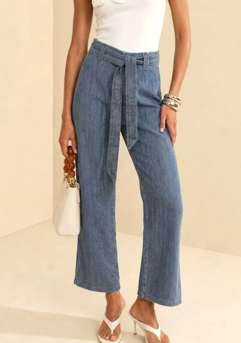 Calça Reta Alta Azul