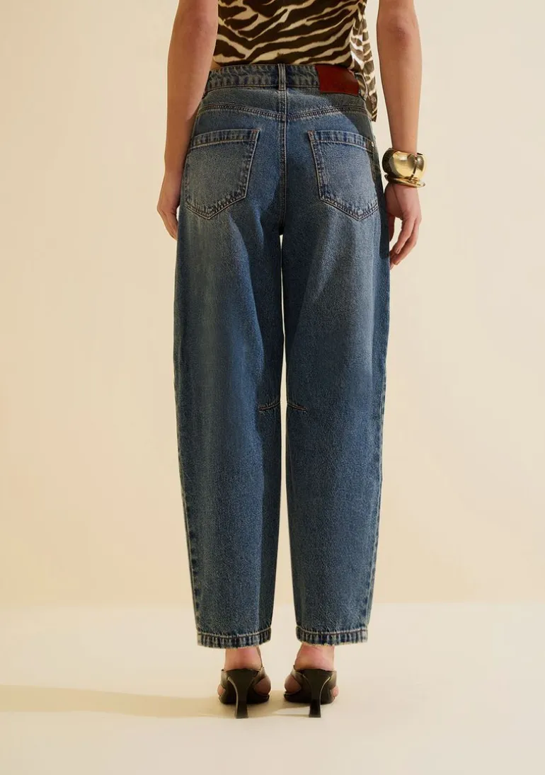 Calca Jeans Cenoura Favo Azul