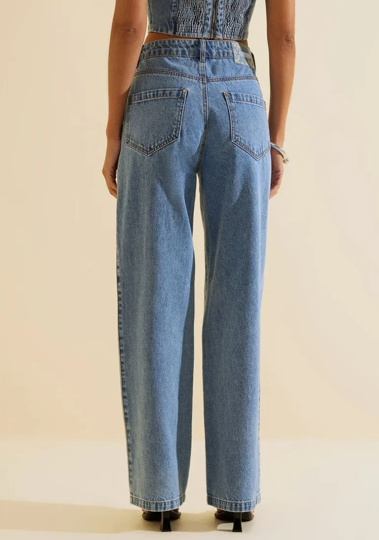 Calca Jeans Wide Cintila Azul
