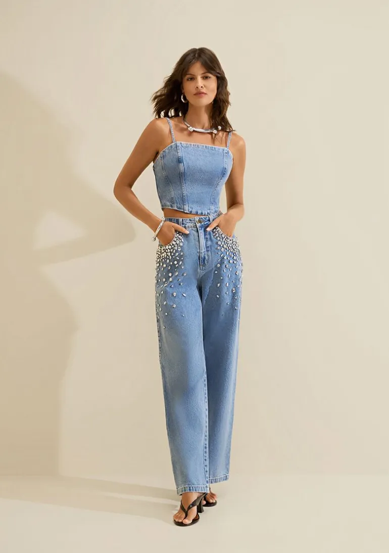 Calca Jeans Wide Cintila Azul