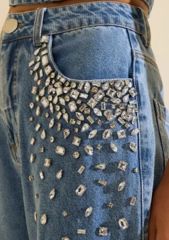 Calca Jeans Wide Cintila Azul