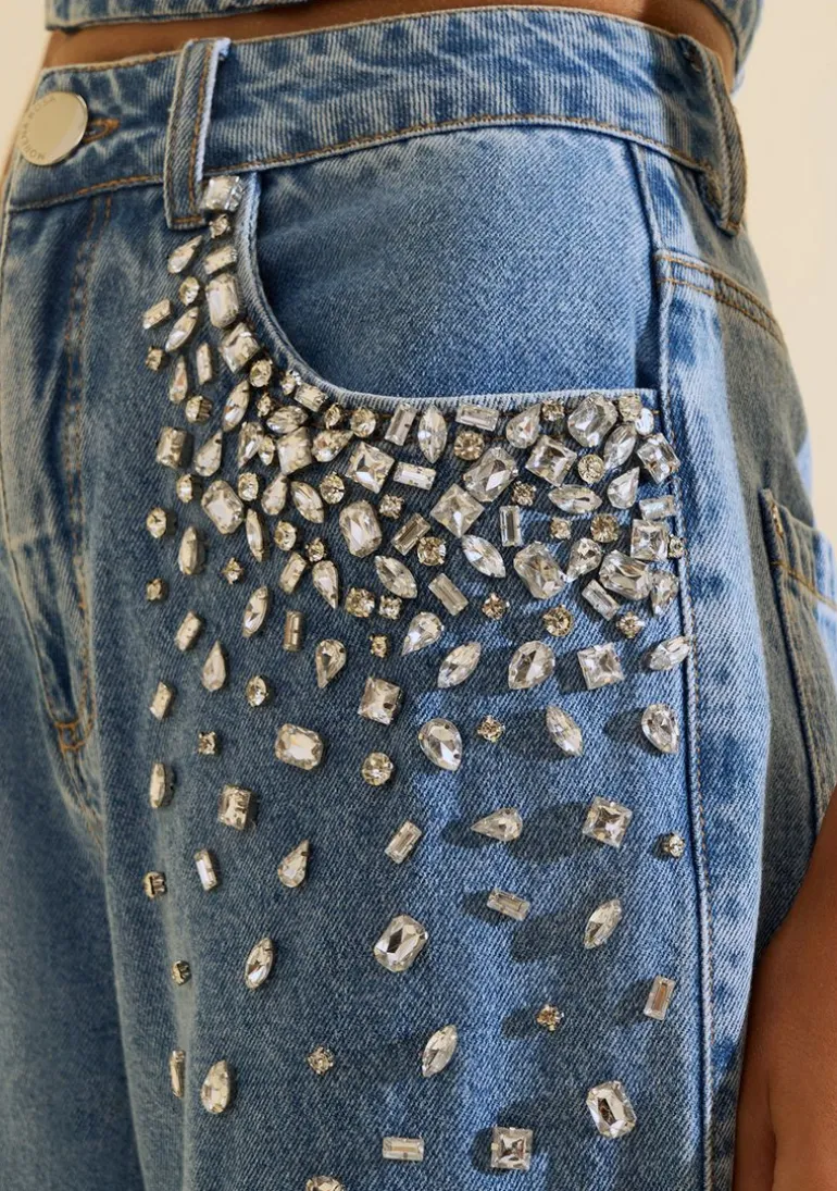 Calca Jeans Wide Cintila Azul