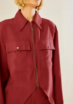 Camisa Morena Rosa Ajustada Gola Clássica Manga Longa Padrão Vermelho