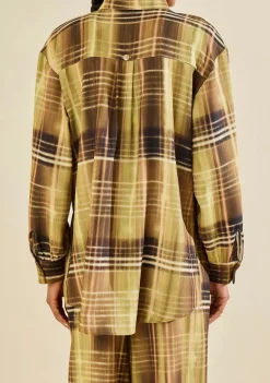 Camisa Morena Rosa Solta Gola Clássica Manga Longa Padrão Verde