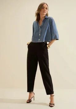 Camisa Morena Rosa Solta Polo Manga 3 Quartos Cropped Azul