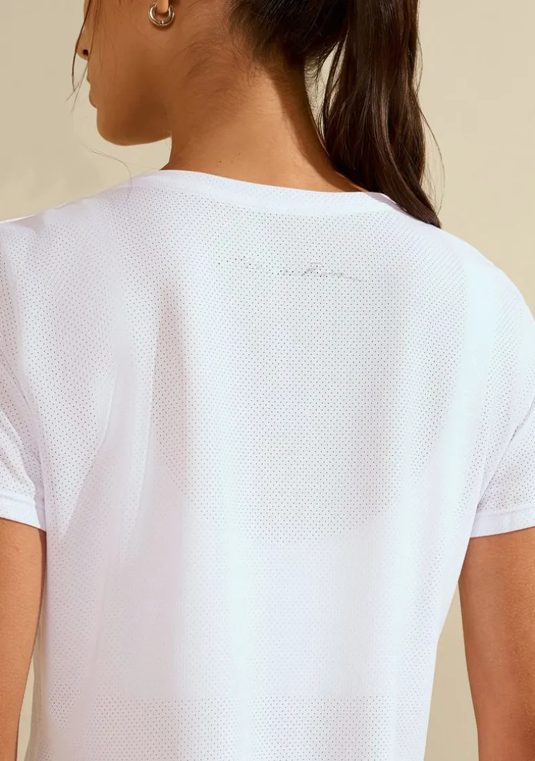 Camiseta Morena Rosa Solta Decote V Manga Curta Padrão Branco
