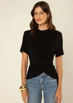 Camiseta Morena Rosa Solta Decote Careca Manga Curta Padrão Preto