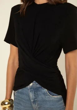 Camiseta Morena Rosa Solta Decote Careca Manga Curta Padrão Preto