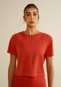 Camiseta Morena Rosa Solta Decote Careca Manga Curta Padrão Laranja