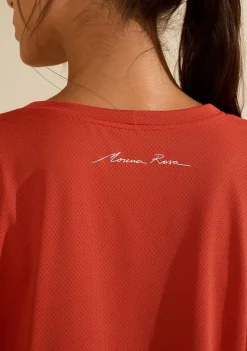 Camiseta Morena Rosa Solta Decote Careca Manga Curta Padrão Laranja