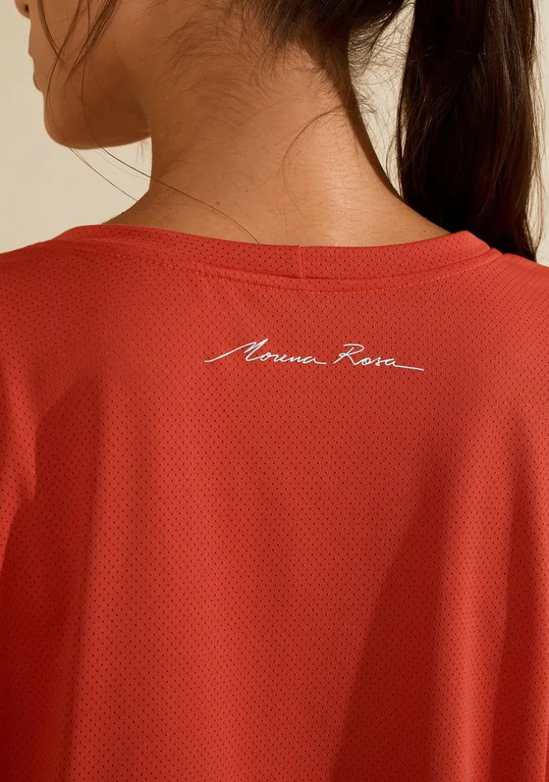 Camiseta Morena Rosa Solta Decote Careca Manga Curta Padrão Laranja