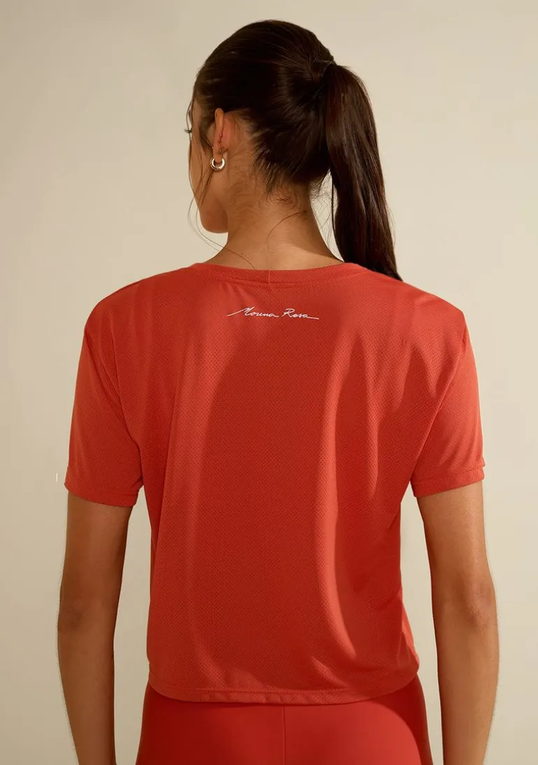 Camiseta Morena Rosa Solta Decote Careca Manga Curta Padrão Laranja