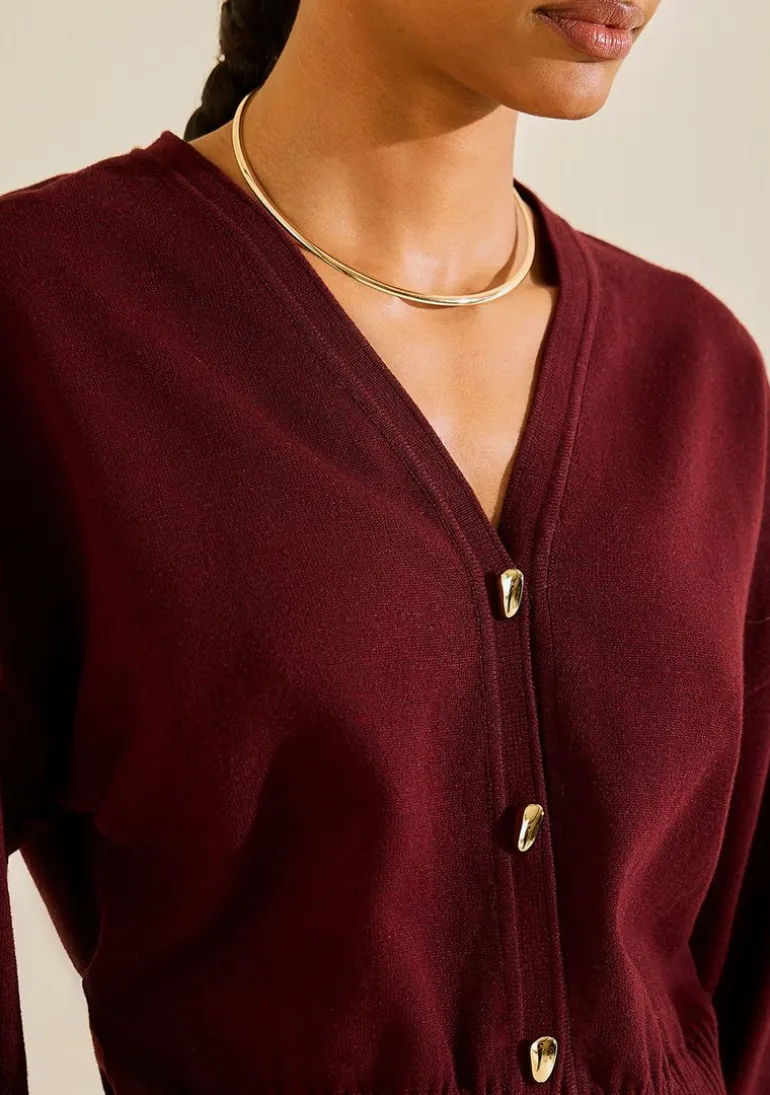 Cardigan Morena Rosa Tricot Com Botões Bordo