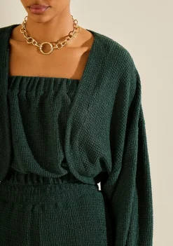 Casaco Morena Rosa Solto Manga Longa Cropped Verde