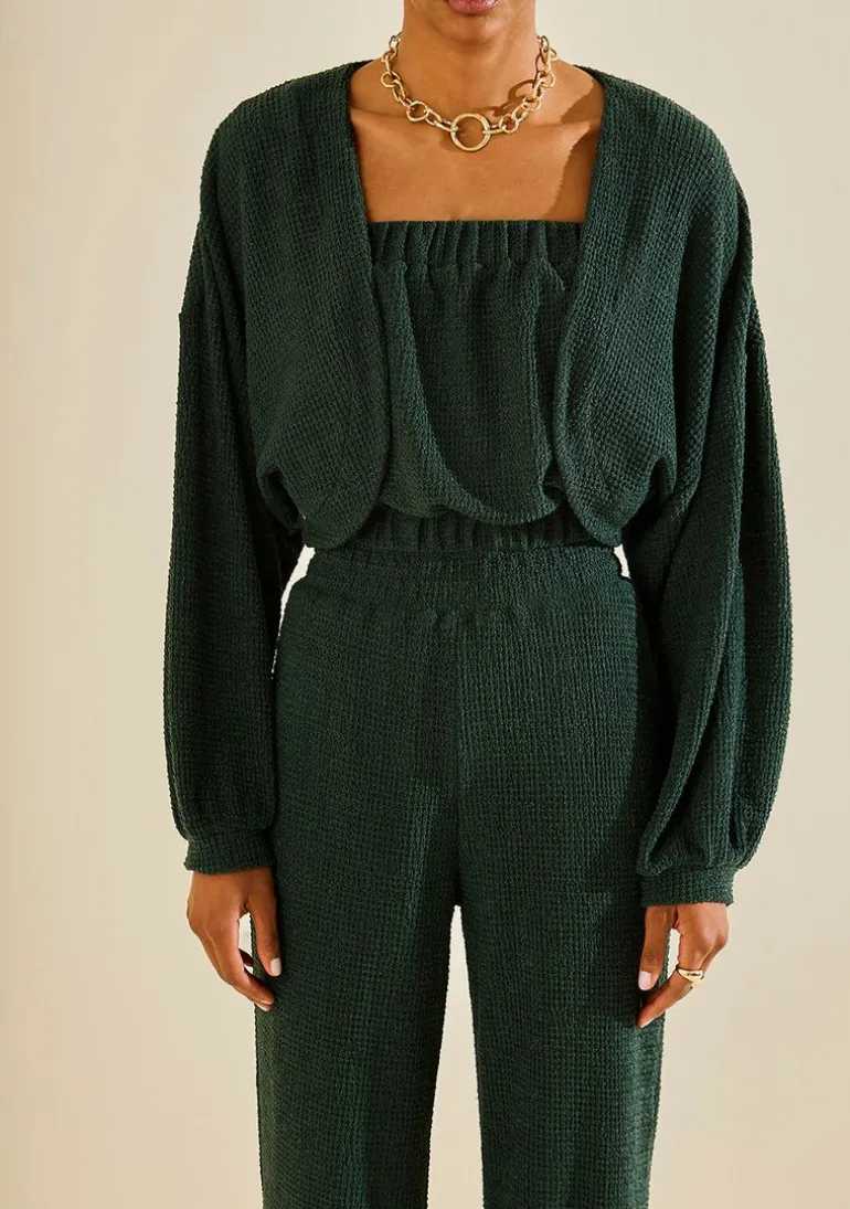Casaco Morena Rosa Solto Manga Longa Cropped Verde