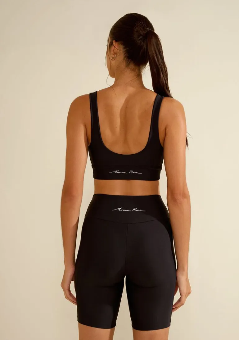 Conjunto Morena Rosa Top Com Alça Bermuda Ajustada Cintura Alta Preto