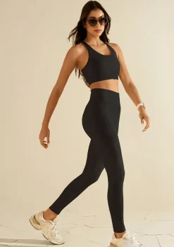 Conjunto Morena Rosa Top Nadador Calça Legging Cintura Alta Preto