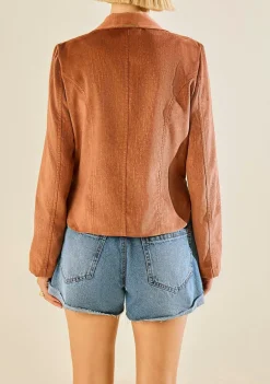 Jaqueta Morena Rosa Ajustada Manga Longa Cropped Marrom