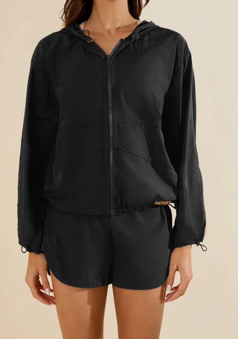 Jaqueta Morena Rosa Oversized Manga Longa Padrão Preto