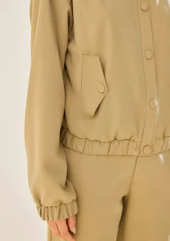 Jaqueta Morena Rosa Solta Manga Longa Padrão Bege Claro