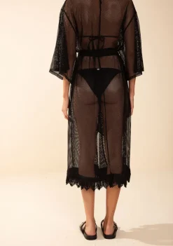 Kaftan Morena Rosa Solto Manga Longa Padrão Preto