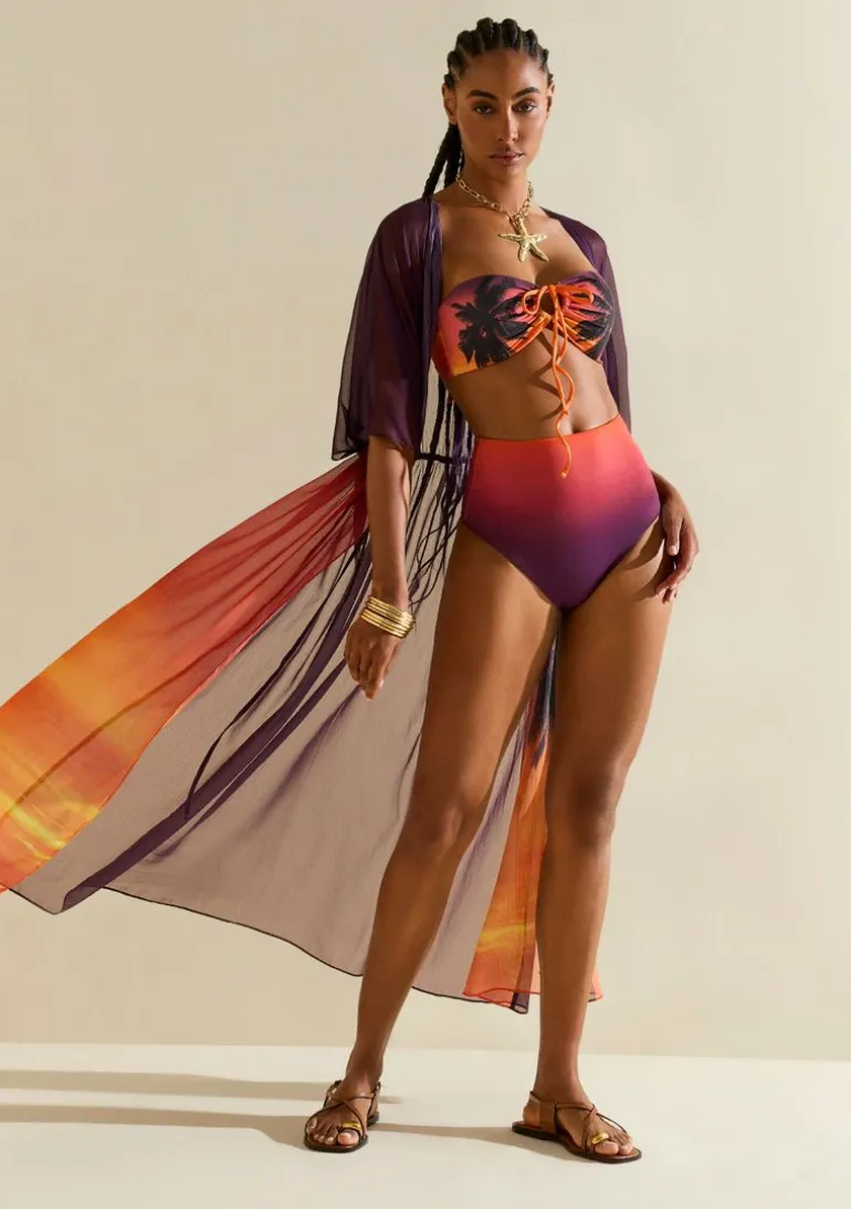 Kaftan Morena Rosa Solto Manga Curta Alongado Laranja