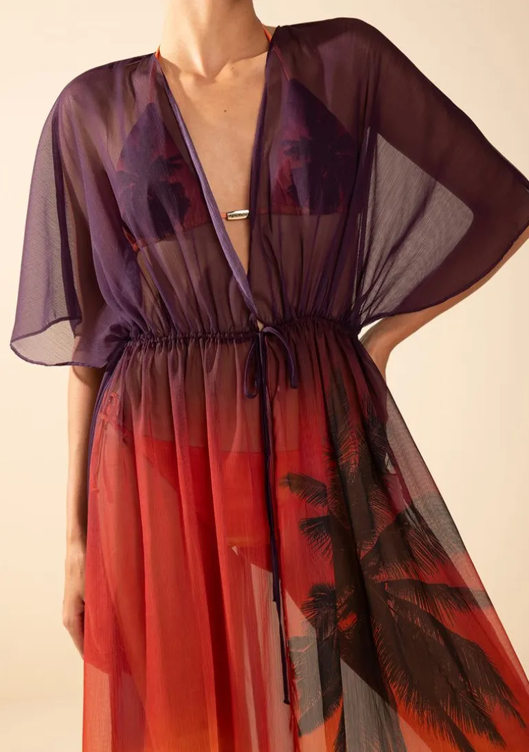 Kaftan Morena Rosa Solto Manga Curta Alongado Laranja