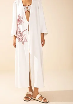 Kimono Morena Rosa Solto Manga Longa Alongado Off White