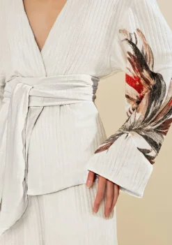 Kimono Morena Rosa Solto Manga Longa Alongado Off White