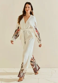 Kimono Morena Rosa Solto Manga Longa Alongado Off White