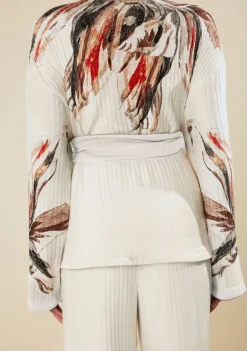 Kimono Morena Rosa Solto Manga Longa Alongado Off White