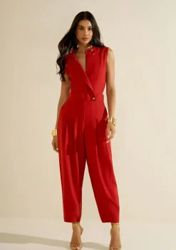 Macacão Morena Rosa Solto Gola Alta Sem Manga Longo Vermelho