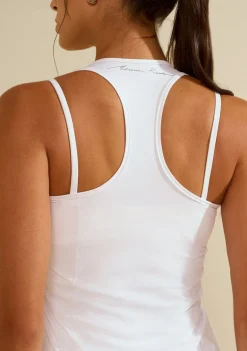 Regata Morena Rosa Ajustada Decote Careca Padrão Branco