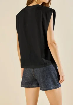 Regata Morena Rosa Ajustada Gola Alta Padrão Preto