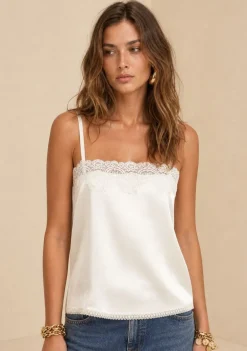 Regata Morena Rosa Solta Decote Quadrado Padrão Off White