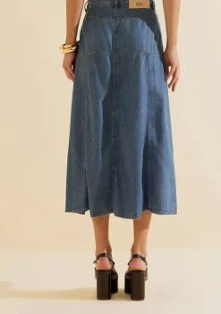 Saia Jeans Evasê Índigo Azul